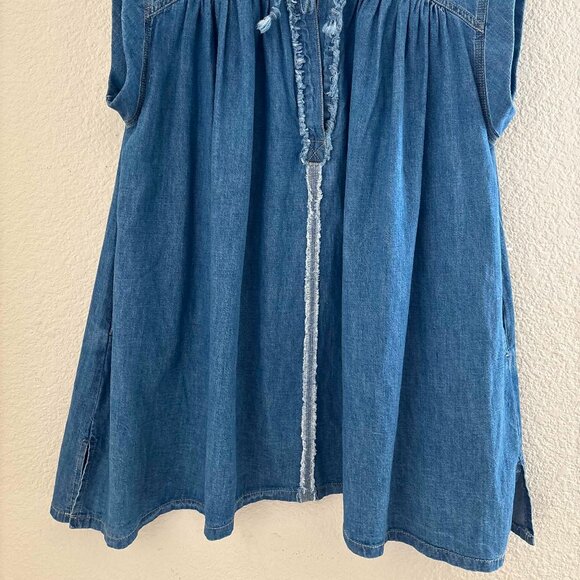 We the Free Summer Love Chambray Oversize Henley Blouse Top Blue - SIZE XS - Picture 3 of 7
